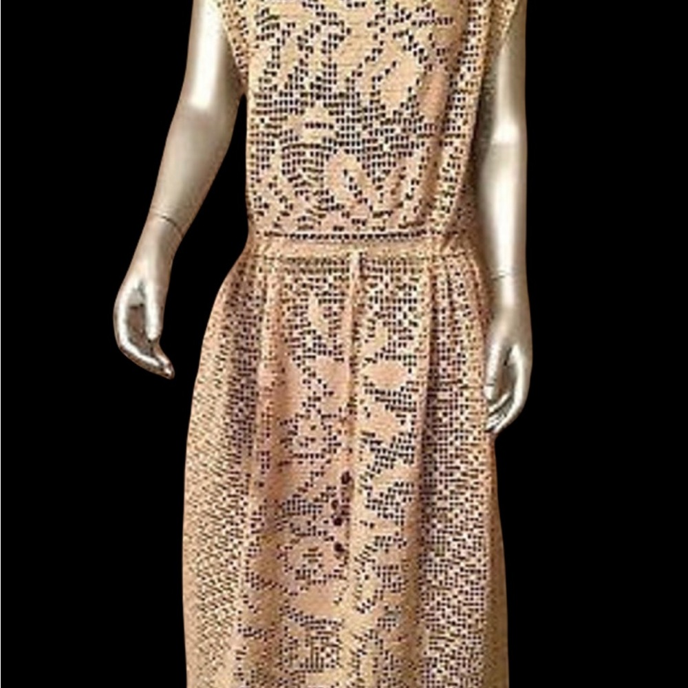 Elegant Lace Overlay Dress -  handmade cotton size M